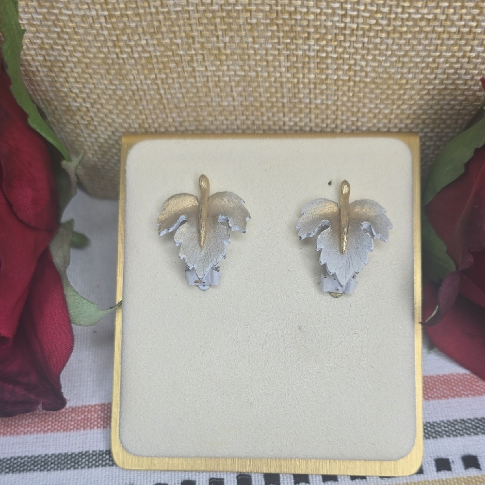 Vintage 1960s Style Frosted Two-Tone Maple Leaf Clip-On Earrings